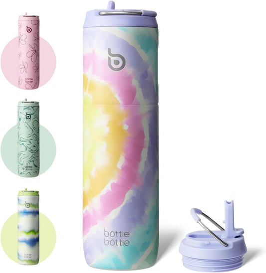 Insulated Water Bottle 24Oz with Straw Lid and Handle for Sports Travel Gym Stainless Steel Water Bottles Double-Wall Vacuum Metal Leak Proof Bpa-Free Light Cotton Candy