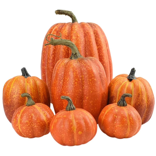 7PCS Fake Pumpkins White Orange, Fall Artificial Pumpkins for Decoration Different Sizes, Halloween Thanksgiving Autumn Harvest DIY Foam Pumpkin Indoor Outdoor Home Decor