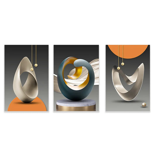 3Pcs Modern Geometric Wall Art Canvas Prints Luxury Abstract Artwork Paintings for Modern Living Room Bedroom Wall Decor Picture
