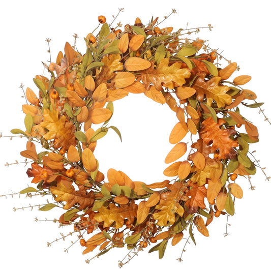 Fall Wreath for Front Door, 22" Artificial Mixed Leaves Autumn Wreaths for Farmhouse Indoor Outdoor Window Wall Door Fall Decorations for Home